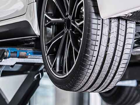 tire on car on a lift